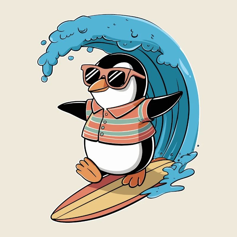 Surf de pingouin cool avec des lunettes de soleil