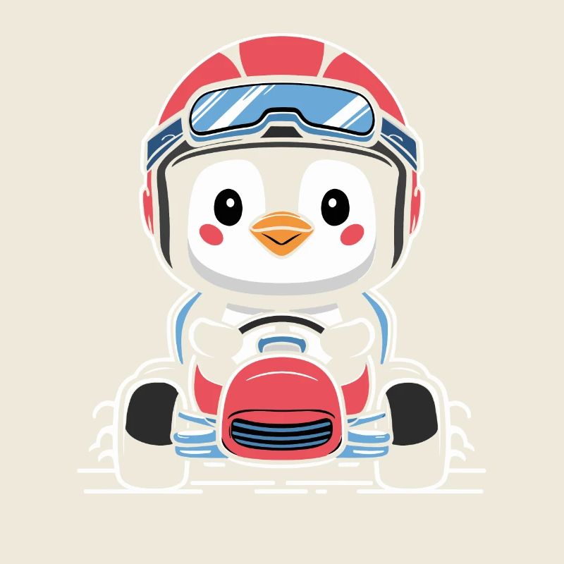 Mignon pingouin pilote de course en kart