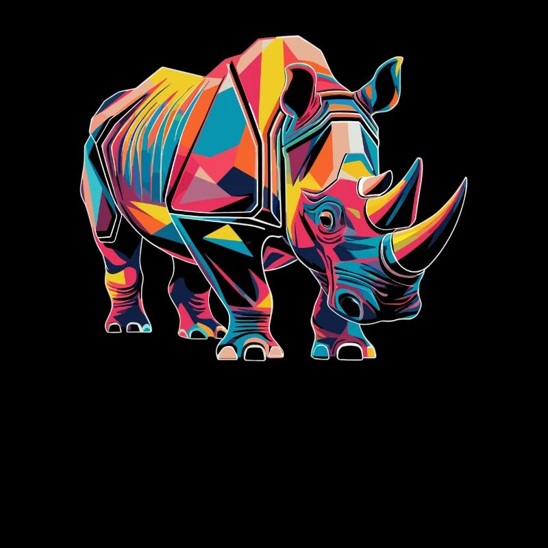 Colorful Rhinoceros Artwork Geometric Shapes