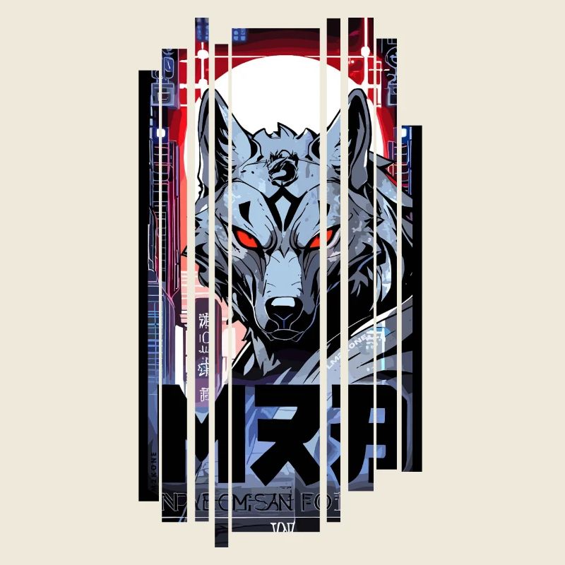 Silberner Wolf Cyborg Geometrisch