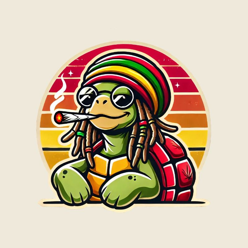 Tortue cool avec chapeau rasta et joint