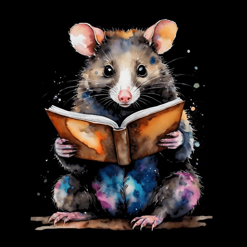 Opossum lisant l’impression colorée de conception animale