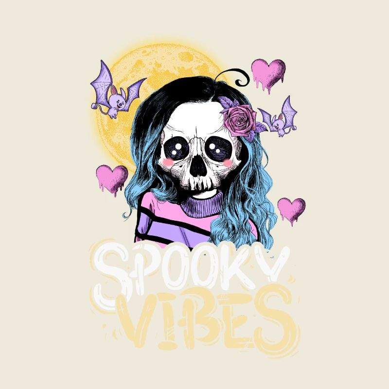 Skeleton girl with moon and bats design