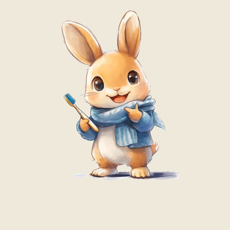 Rabbit with toothbrush