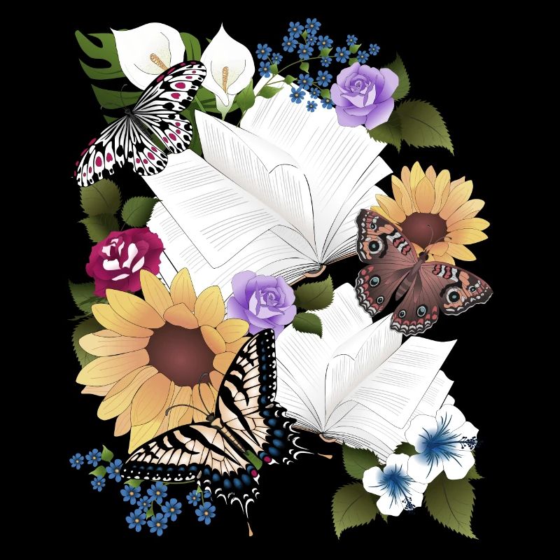 Bücher mit Blumen und Schmetterlinge
