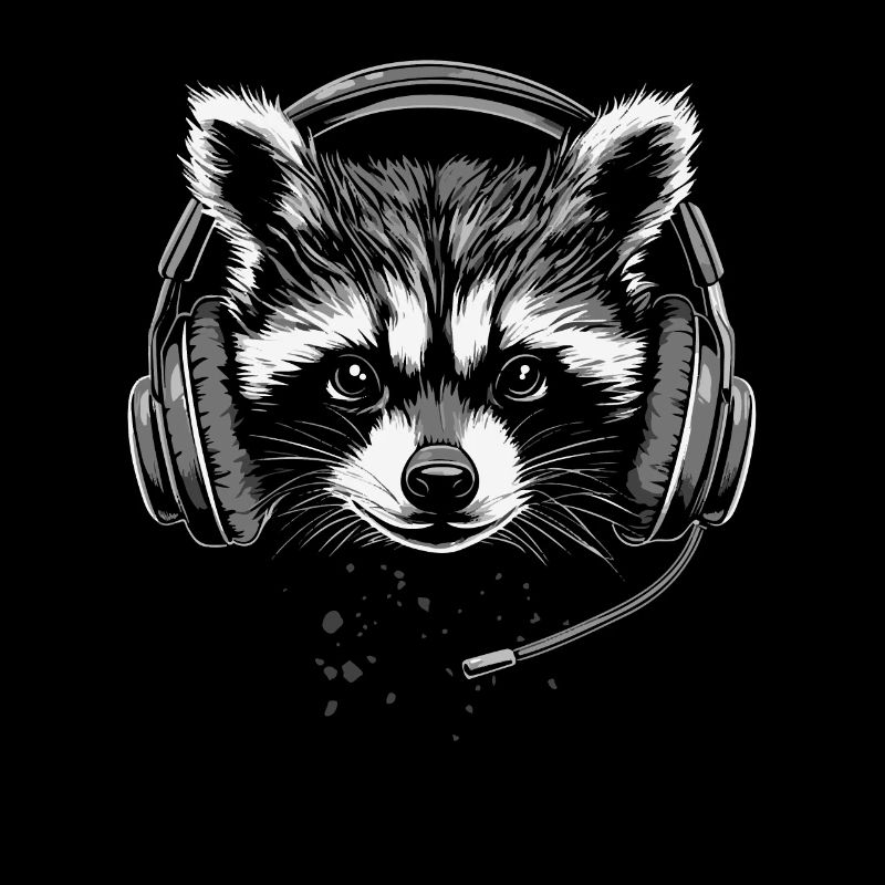 Zocker Waschbär mit Headset und Mikrofon