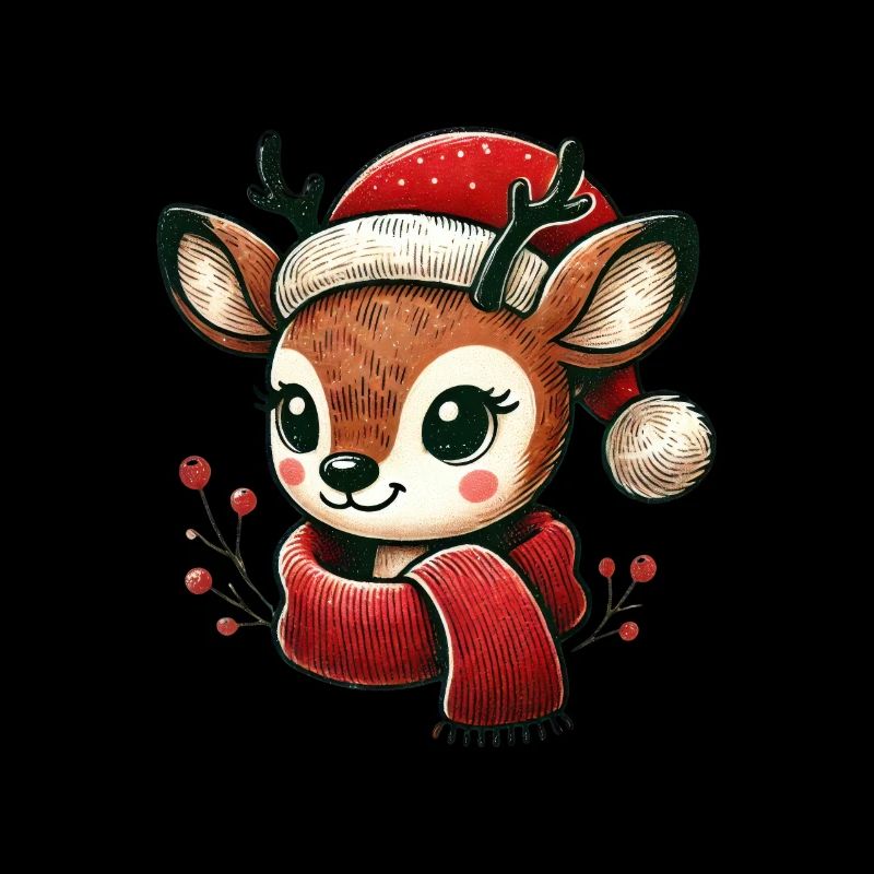 Renne de Noël avec écharpe et chapeau