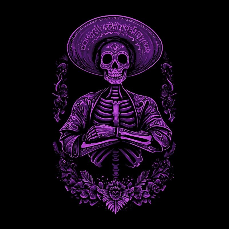Lila Skelett mit Sombrero Kunstwerk