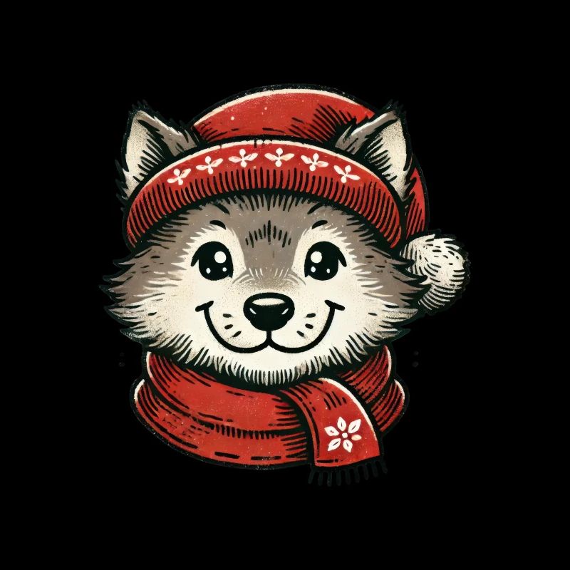 Cute winter husky with hat and scarf