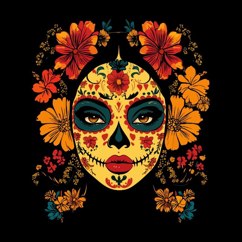 Catrina-Kunst mit Ringelblumen Dia de los Muertos