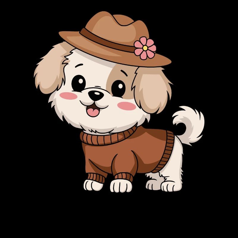 Niedlicher Hund mit Hut und Pullover