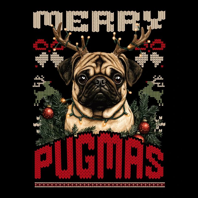Carlin Pull de Noël laid Style Merry Pugmas