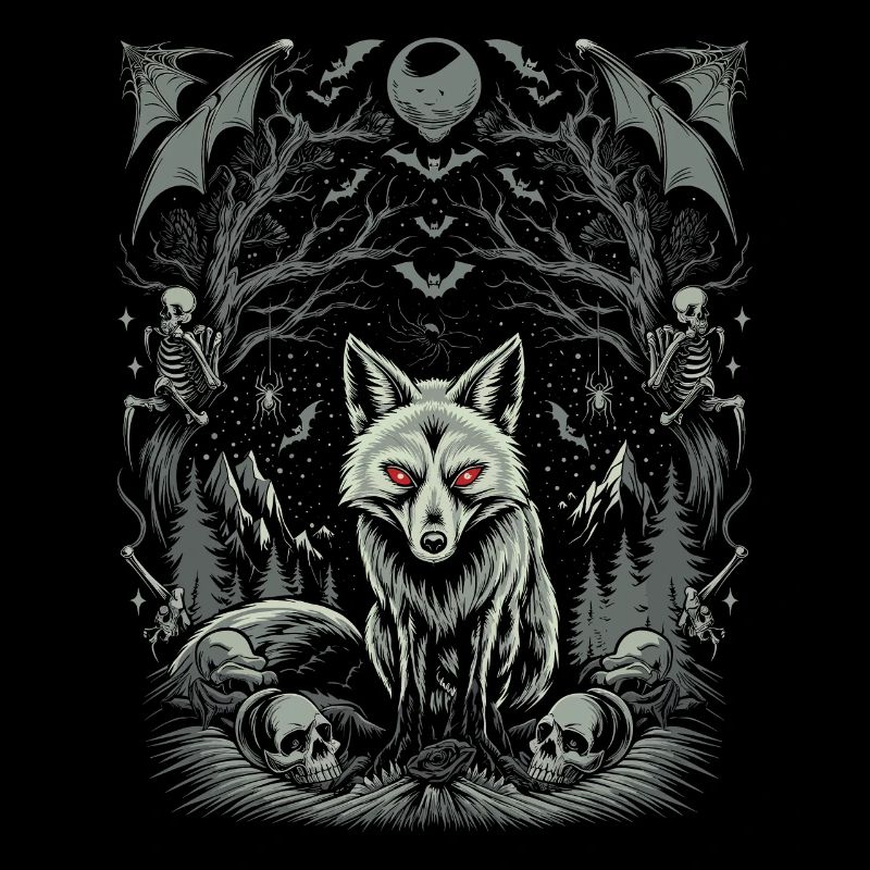 Dunkle Cottagecore Ästhetik Wolf im Mondschein