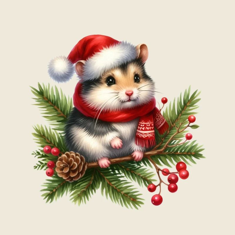 Mignon hamster de Noël avec chapeau