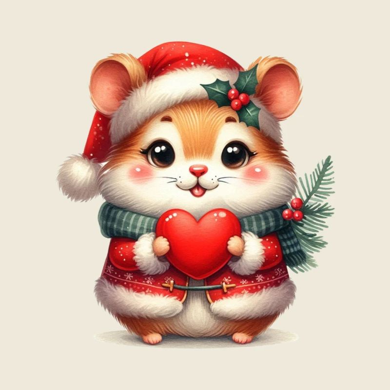 Mignon hamster de Noël avec cœur et chapeau