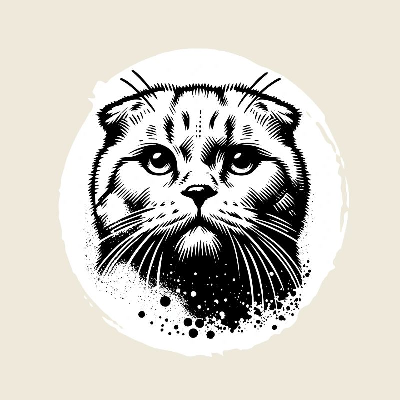 Cute Cat Scottish Fold Black and White Portrait