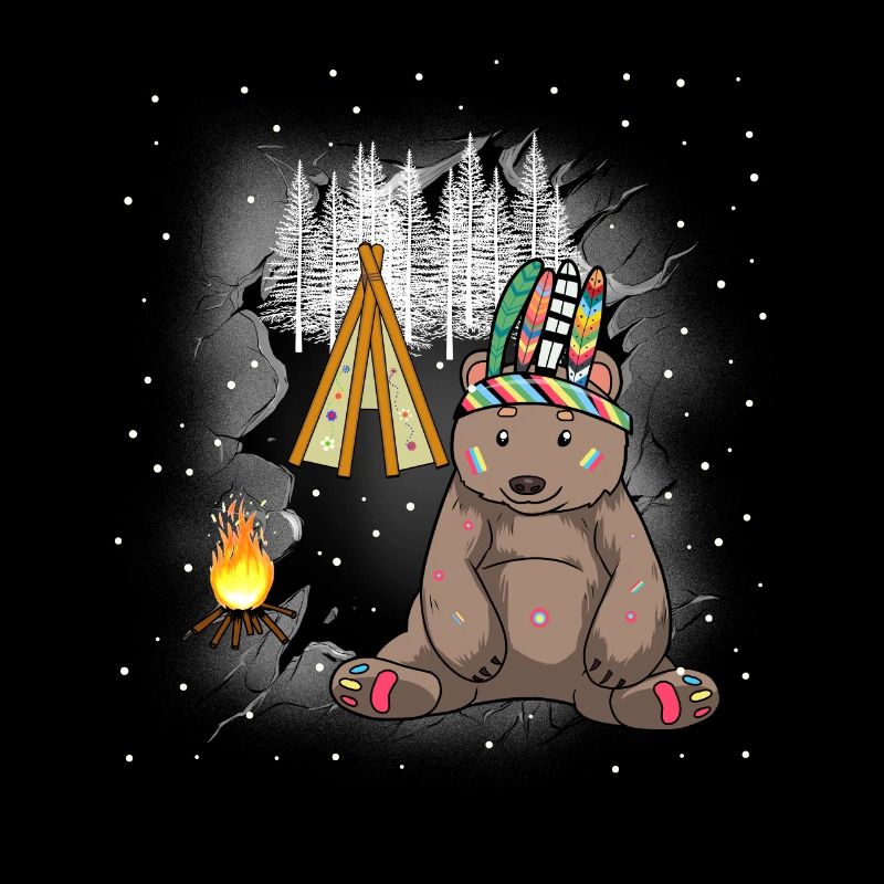 Chaman Ours Tipi Feu de camp Ours du Far West