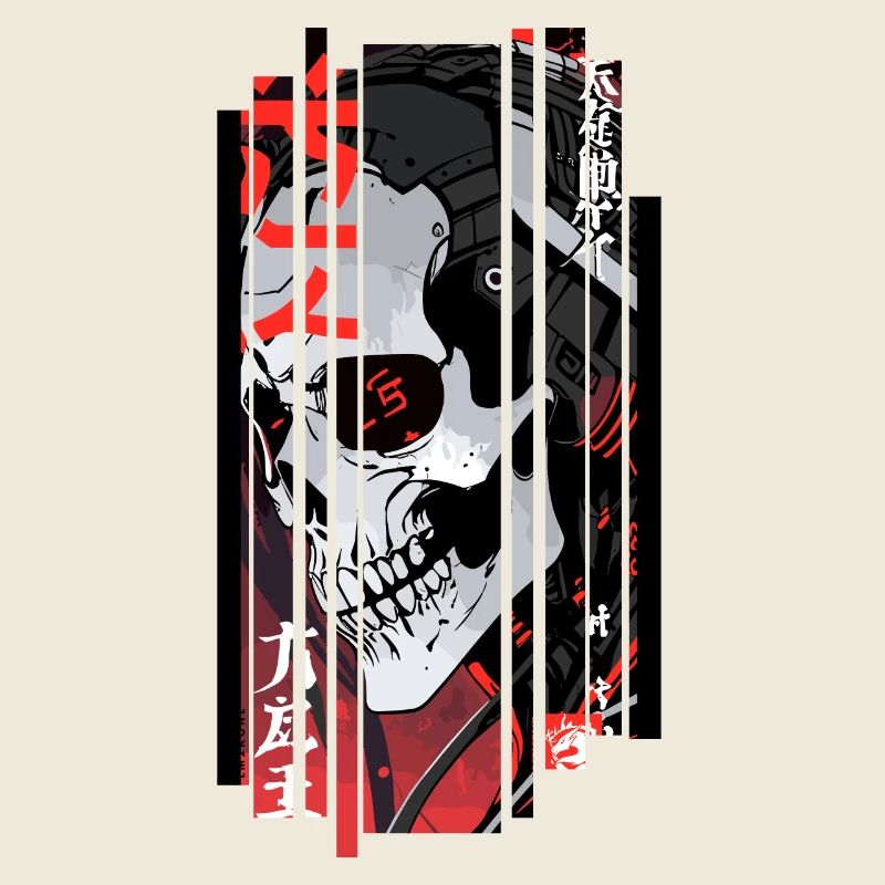 Cyborg schwarzer Kanji-Schädel