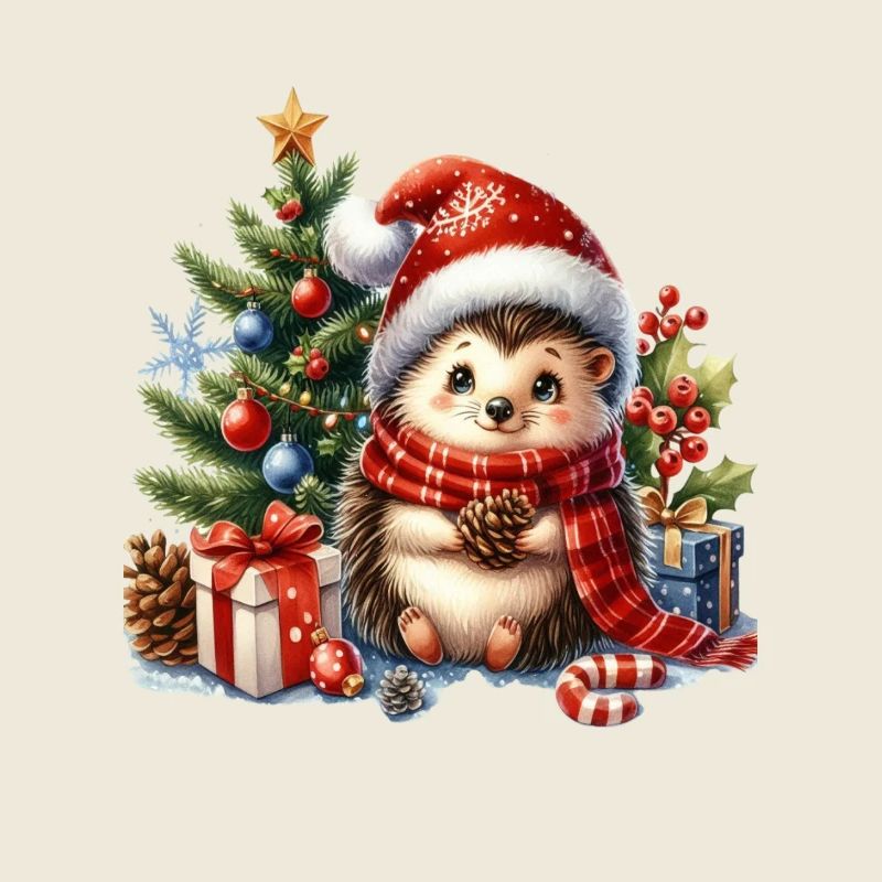 Mignon hérisson motif de Noël avec des cadeaux