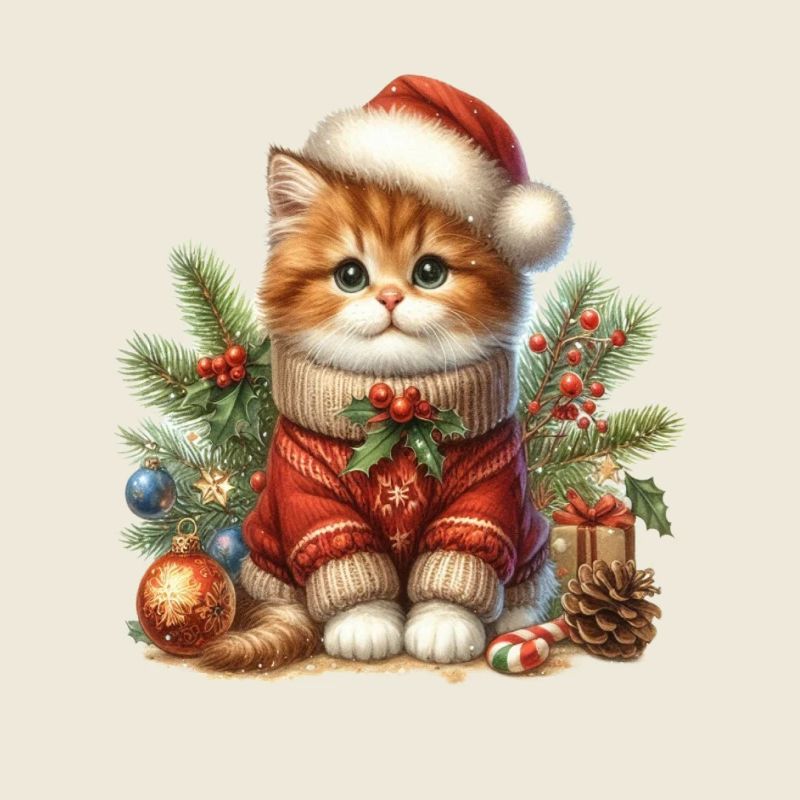Weihnachtlicher Kater Mit Strickpullover Und Mütze