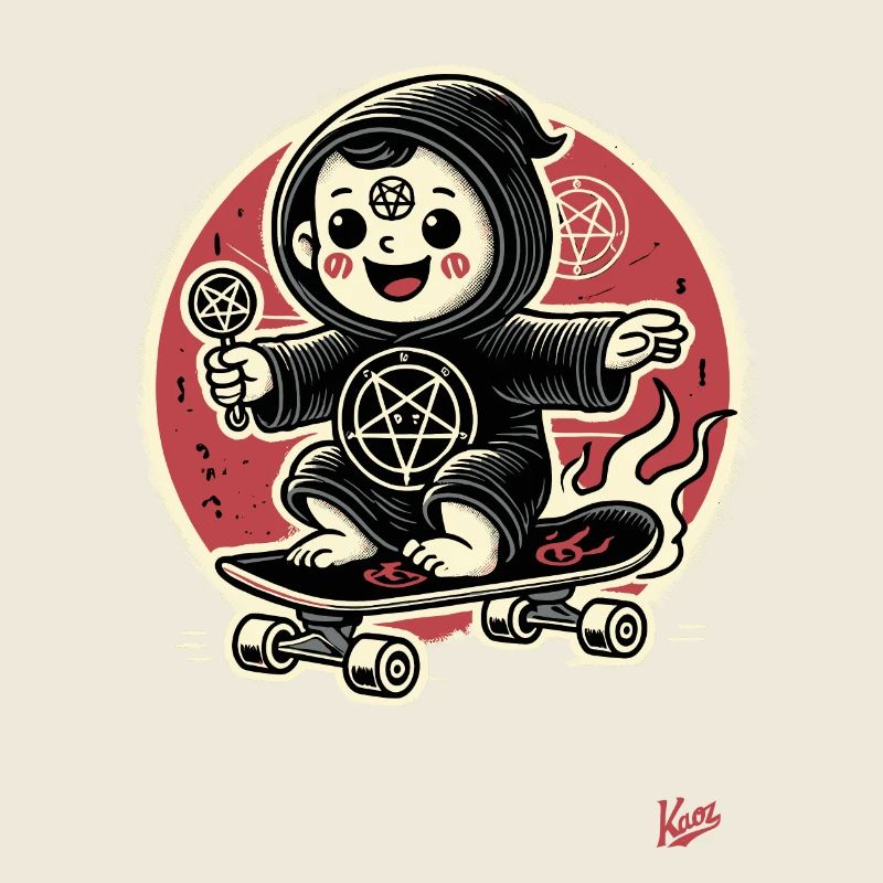 Funny parody satanic cult skateboarder