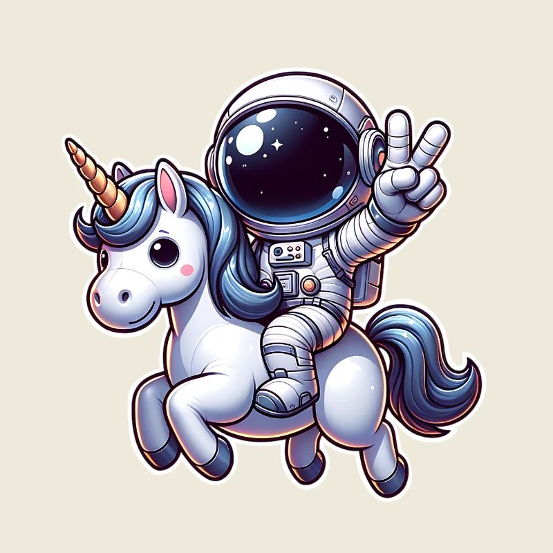 Astronaut reitet auf einem Einhorn