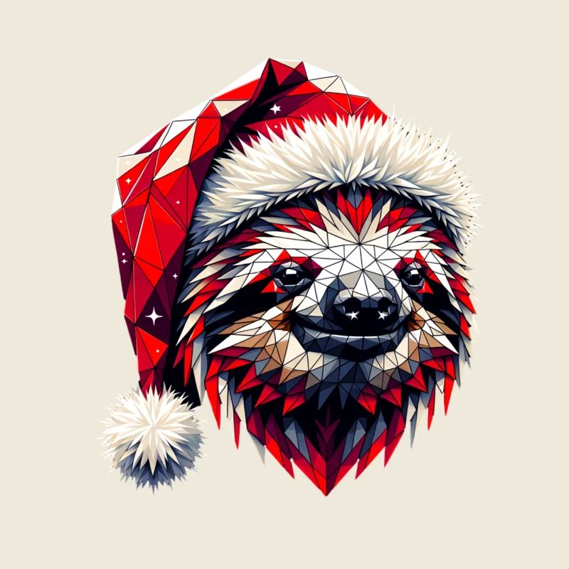 Polygon Art Sloth Santa Hat Original