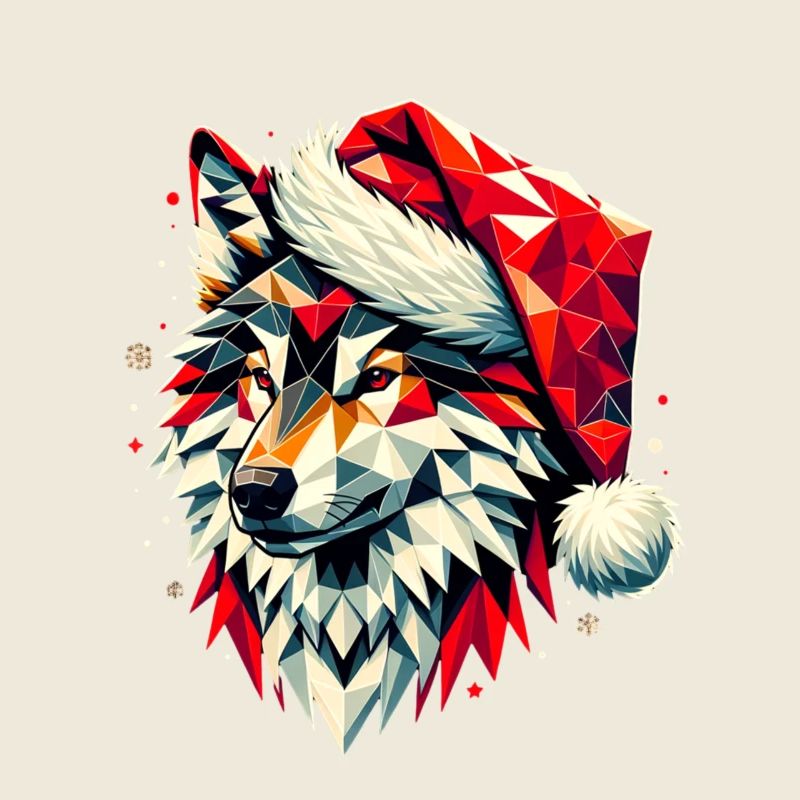 Polygon Kunst Wolf trägt Weihnachtsmütze Original