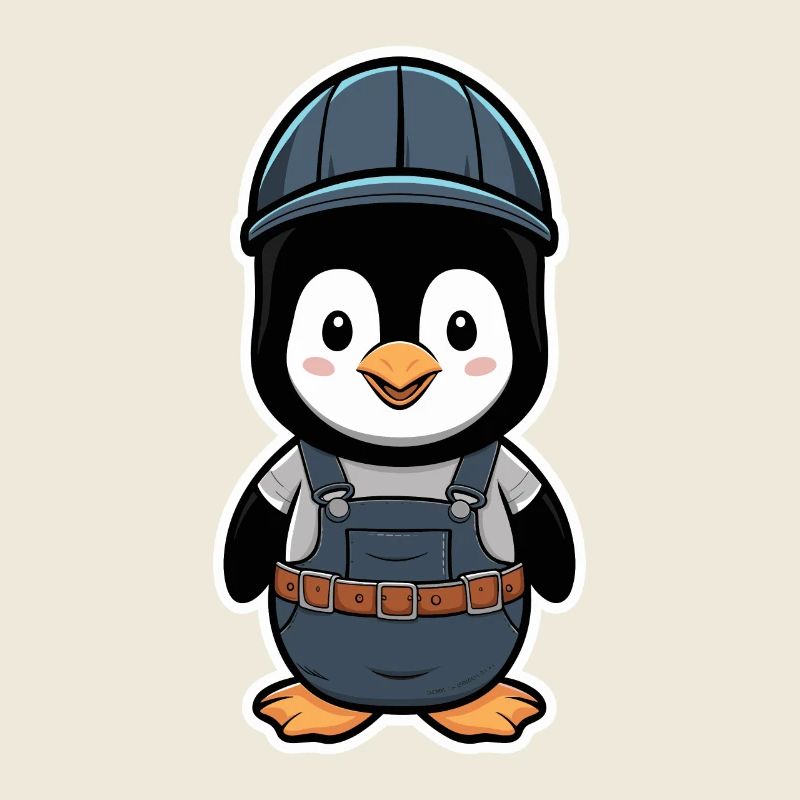 Penguin with construction worker helmet and dungarees