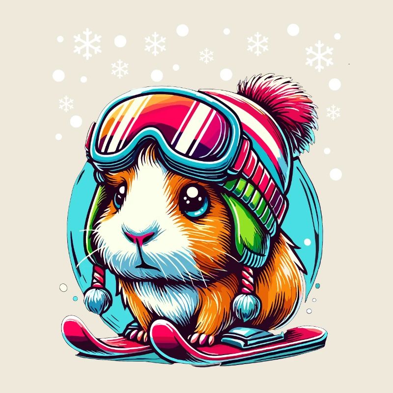 Guinea Pig Skiing Snow Slope Cute