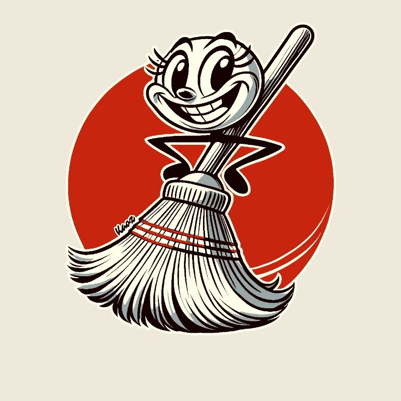 Fröhlicher Retro-Karton-Besen