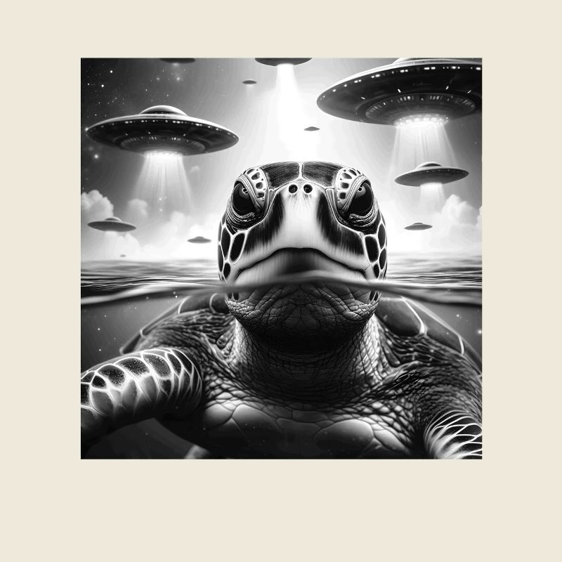 Tortue de mer Selfie graphique drôle avec des OVNI Bizarre A