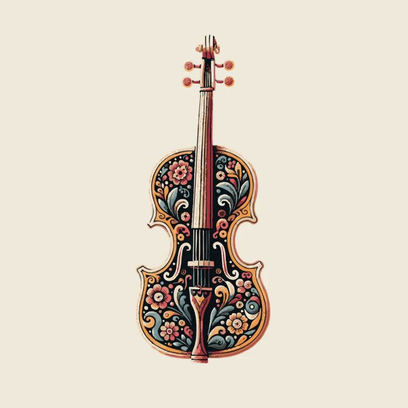 Artistic violin with floral pattern