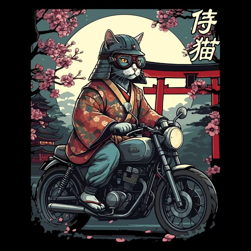 Samurai Katze auf Motorrad