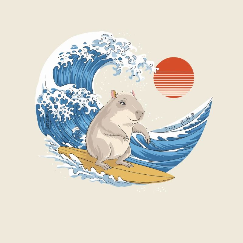 Capybara surfing the waves in summer