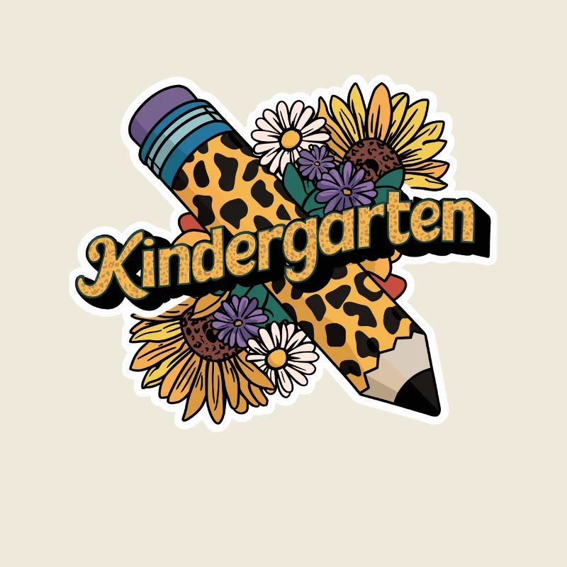 Jardin d’enfants amusant avec un crayon et des fleurs