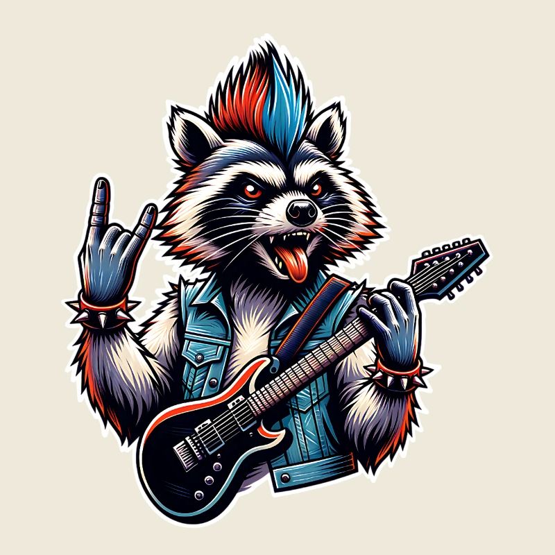 Waschbär Rock and Roll Gitarrist E Gitarre