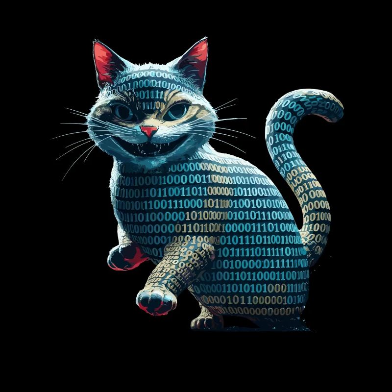 Tech-Katze mit Binärcode für Programmierer und