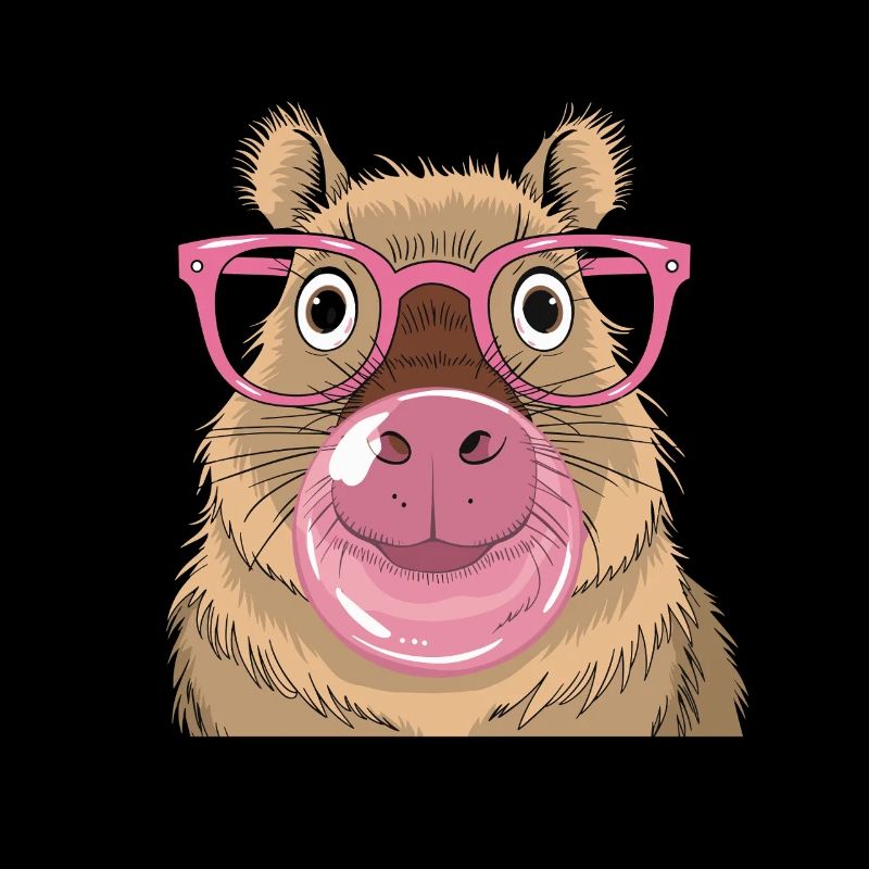 Capybara avec lunettes roses et style bulles bubblegum