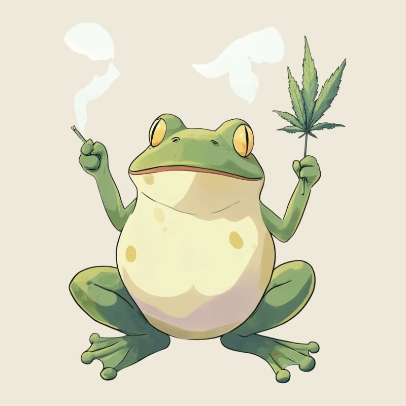 Frog with Joint and Cannabis Leaf - Weed Frog