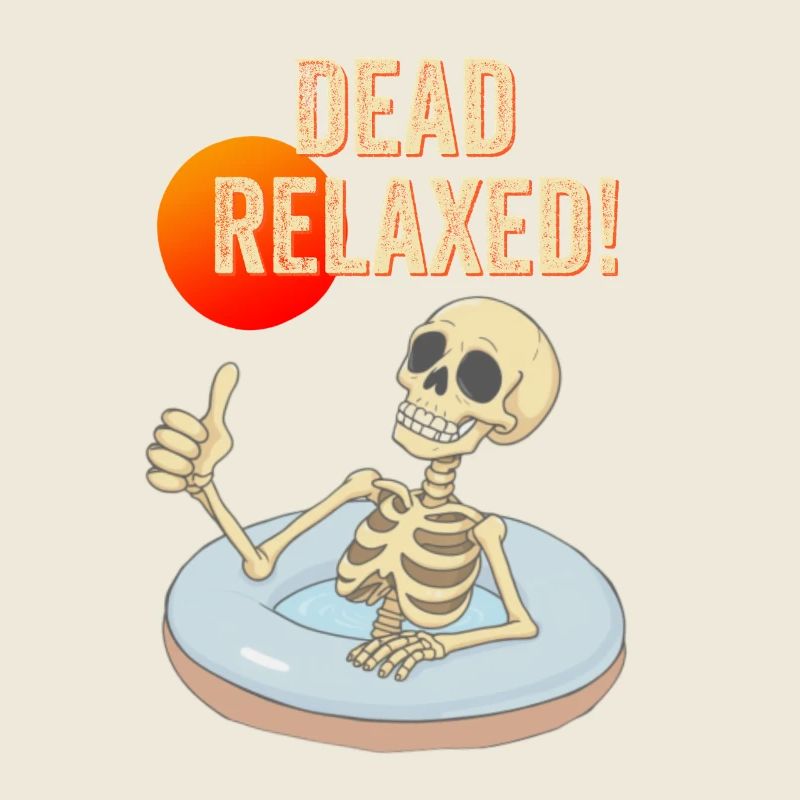Squelette réfrigéré dans la piscine avec le dicton Dead détendu