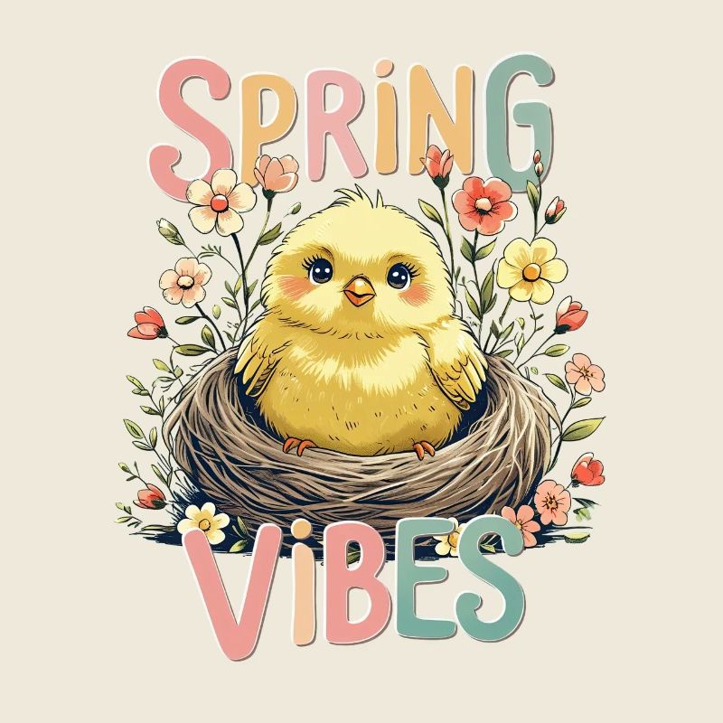 Sweet spring chick in the nest