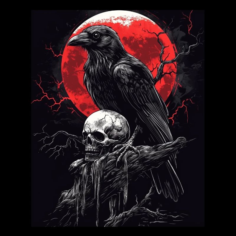 Raven Skull Moon Dark Gothic Black Crow