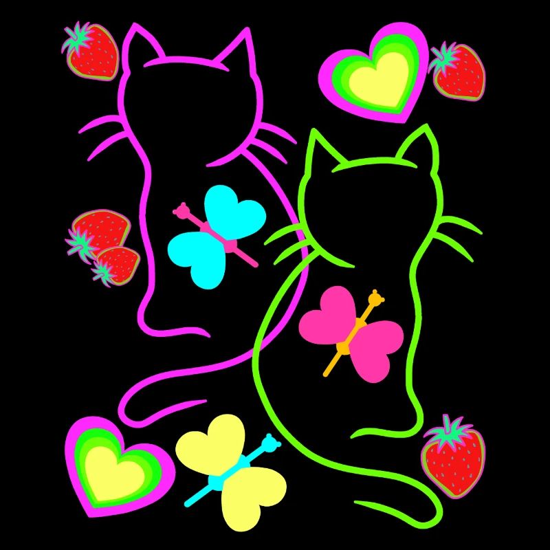 Retro Katzen Erdbeer Sommer Schmetterling Herz