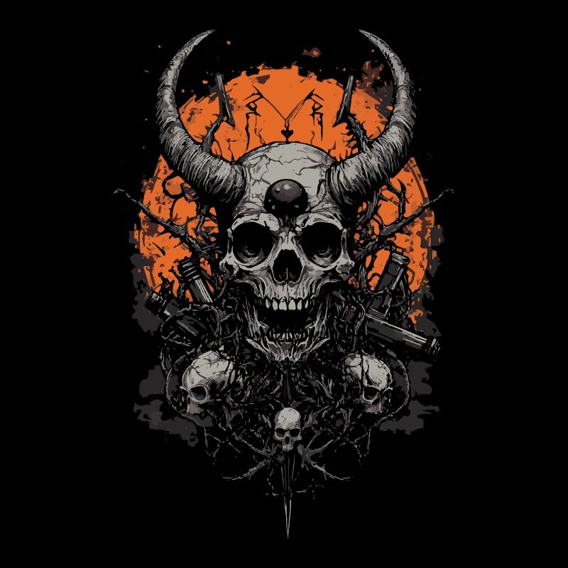 Dämonen-Schädel mit Hörnern & Waffen