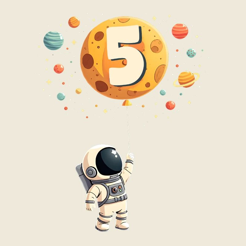 Cute Astronaut 5th Birthday Boy Outer Space