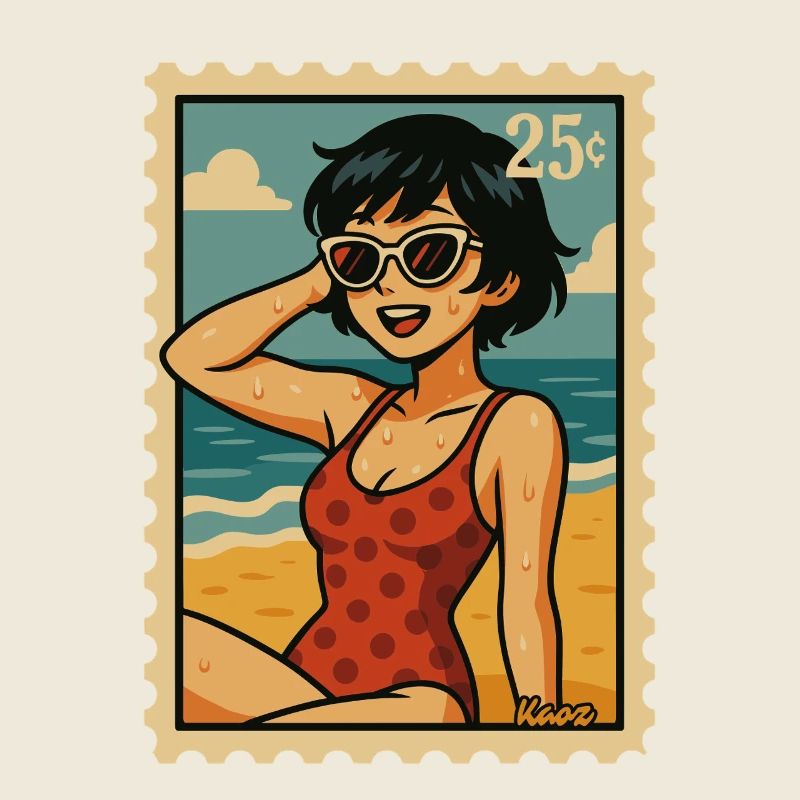 Summer Sun Garland Retro Postage Stamp