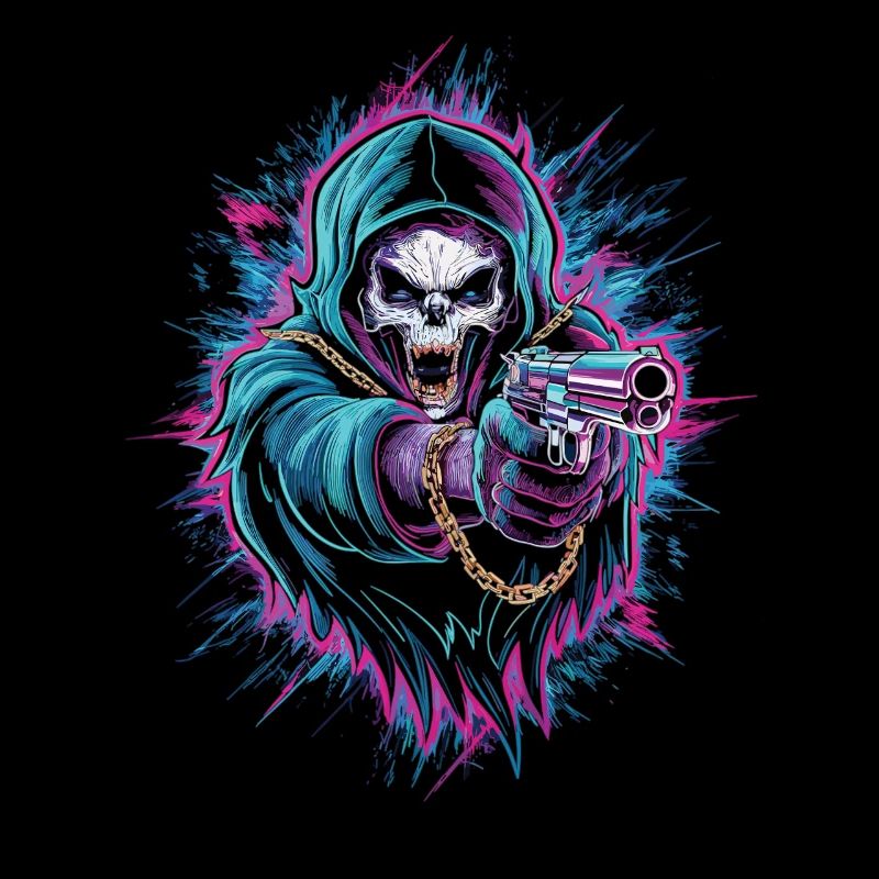Grim Reaper mit Waffe - Neon Tod Totenkopf