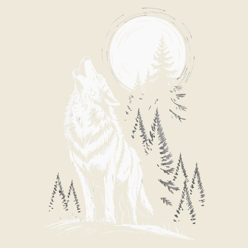Howling Wolf Animal Full Moon Pine Trees Forest