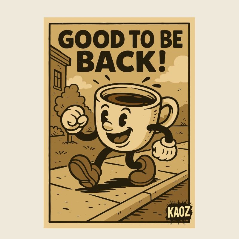 Cheerful coffee cup walks